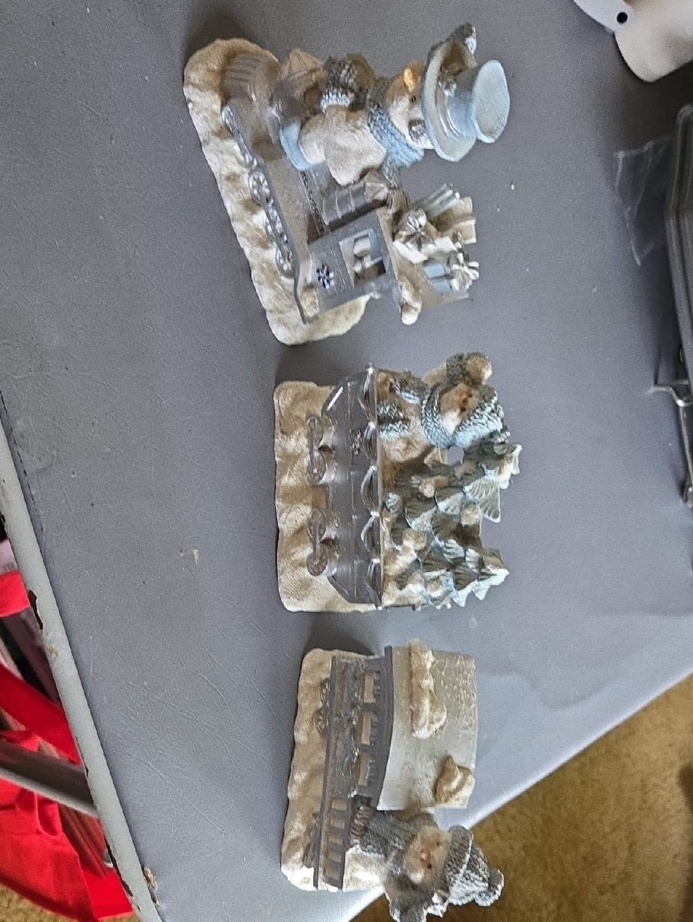 Three-Piece Train Ceramic Set in Frosted White & Pale Blue